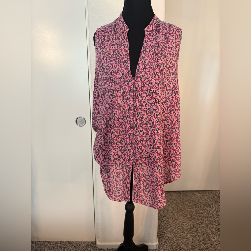 Anthropologie Maeve Pink and Black Patterned Blouse Size Large